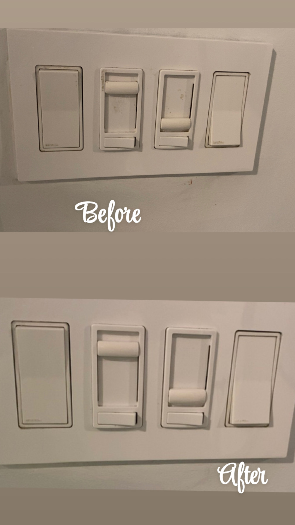 Before and after light switch detail cleaning